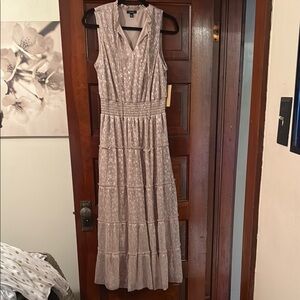 Halogen Tan Tiered Ruffled Maxi Dress